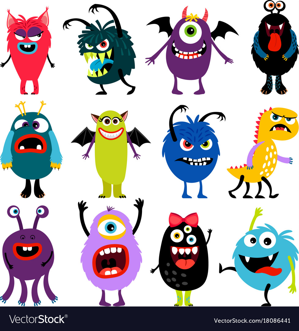 Cute cartoon mosters collection Royalty Free Vector Image