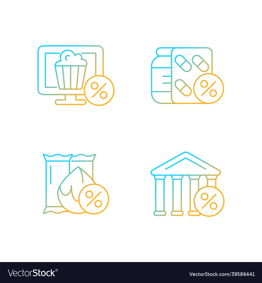 Employee discount scheme gradient linear icons set vector image Employee discount scheme gradient linear icons set