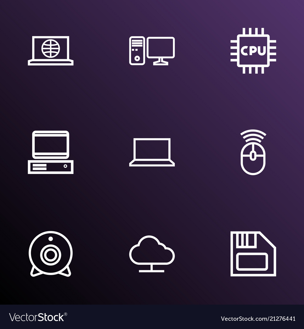Hardware icons line style set with internet vector image Hardware icons line style set with internet