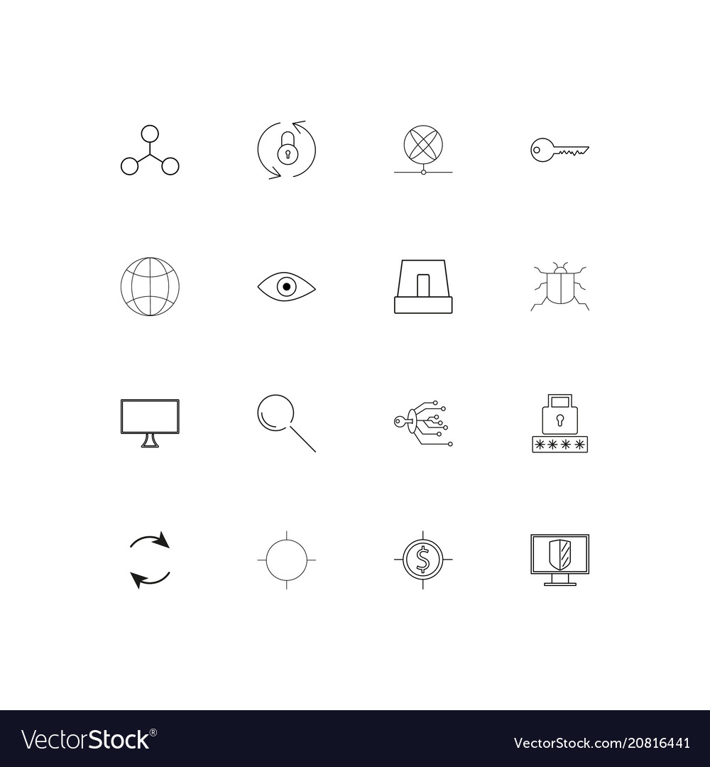 Internet security linear thin icons set outlined