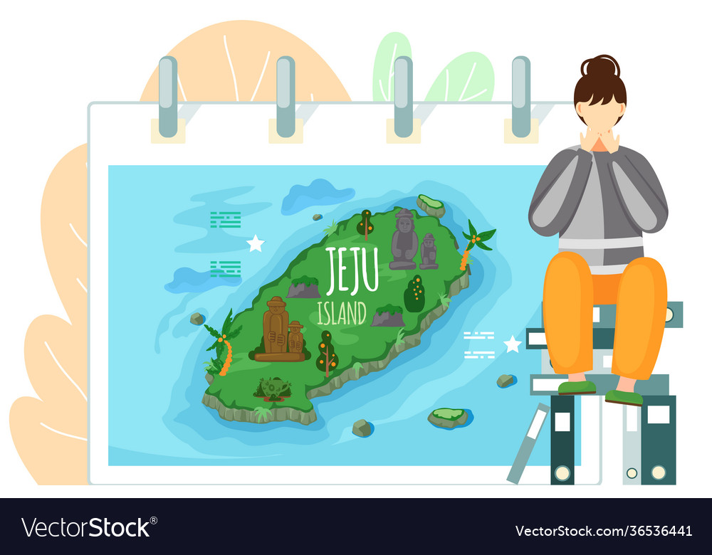 Jeju island map in cartoon style with main Vector Image Jeju island map in cartoon style with main