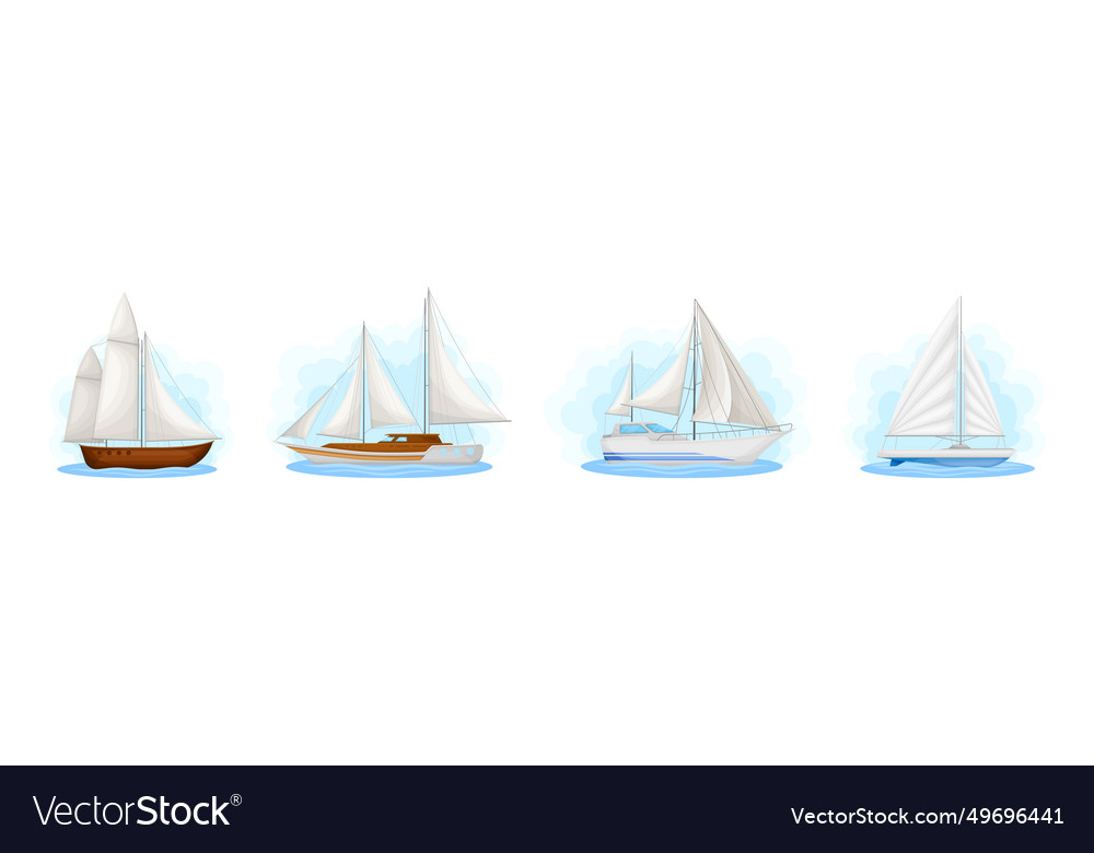 Marine ship and vessels sailing in sea set Vector Image