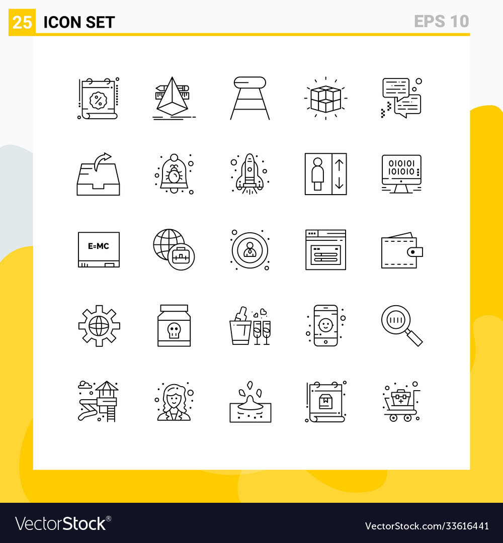 Modern set 25 lines and symbols such as cube