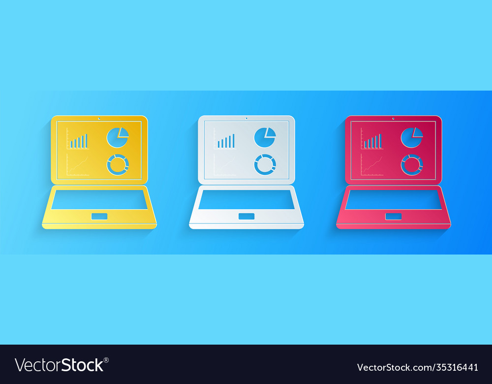 Paper cut laptop with graph chart icon isolated Vector Image Paper cut laptop with graph chart icon isolated