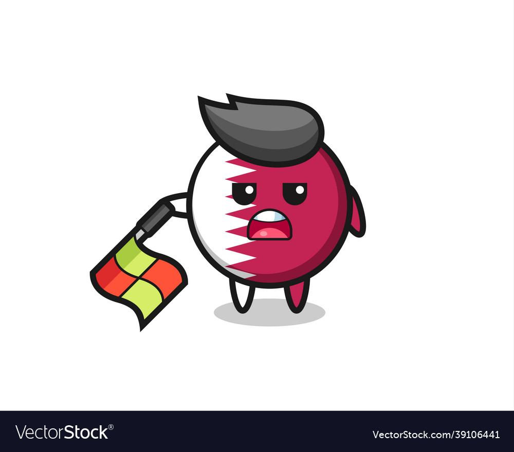 Qatar flag badge character as line judge hold vector image Qatar flag badge character as line judge hold