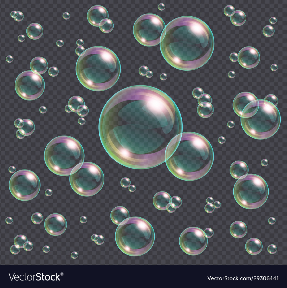 Realistic soap bubbles with rainbow reflection Vector Image