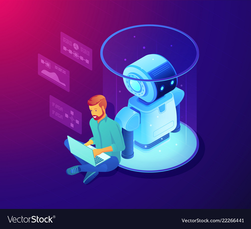 Robot software concept isometric vector image Robot software concept isometric