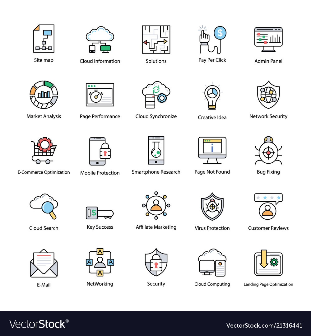 Search engine and optimization icons vector image Search engine and optimization icons