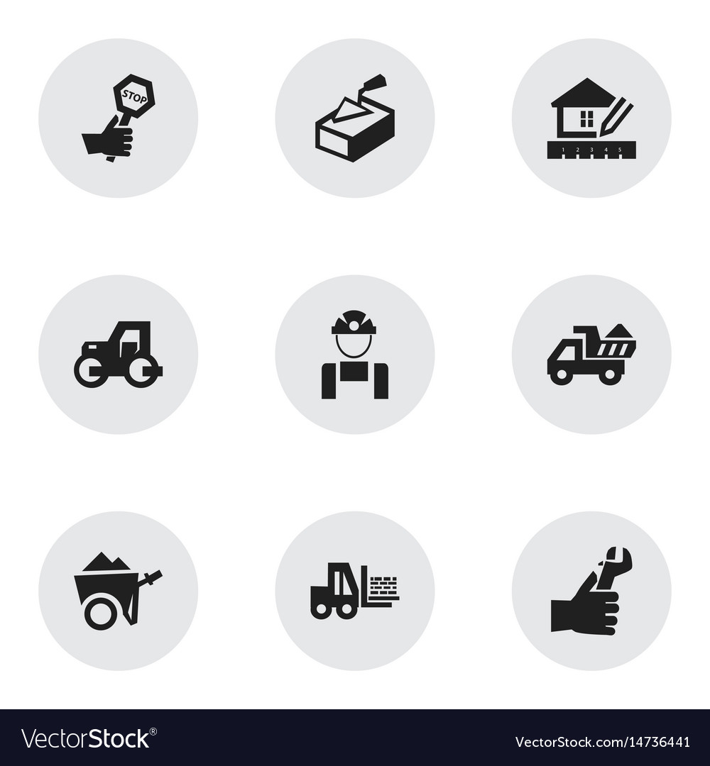 Set of 9 editable building icons includes symbols