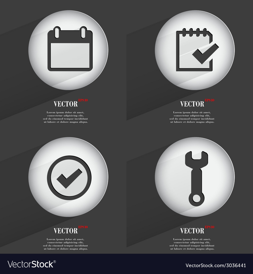 Set of trendy buttons icons with long shadow