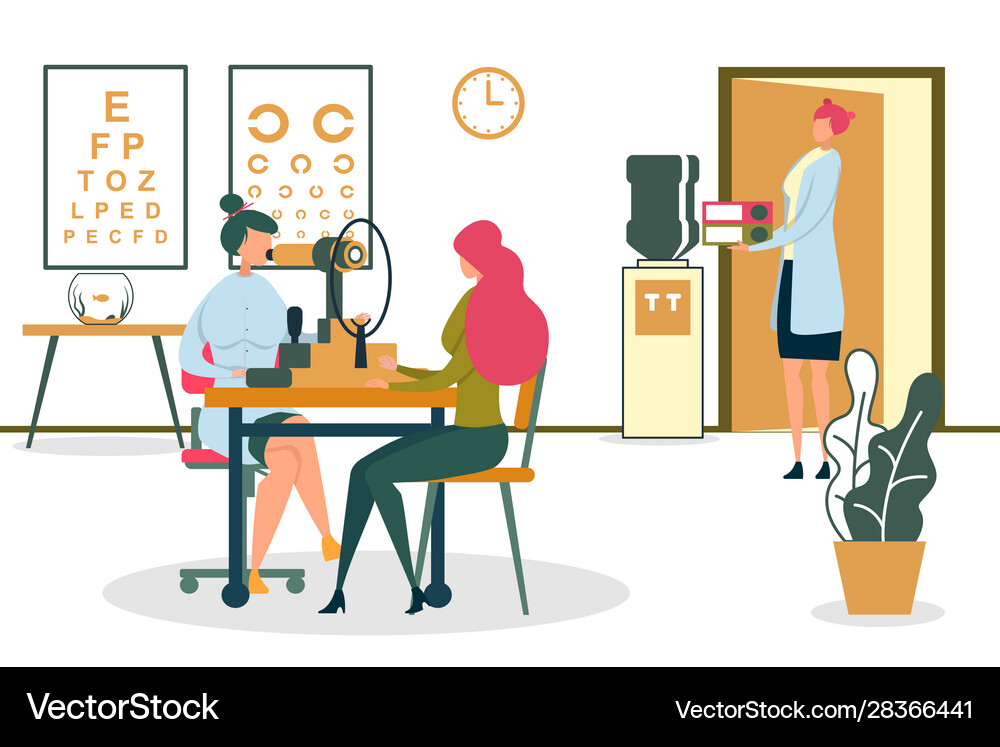 Woman ophthalmologist checking patients eyesight Vector Image