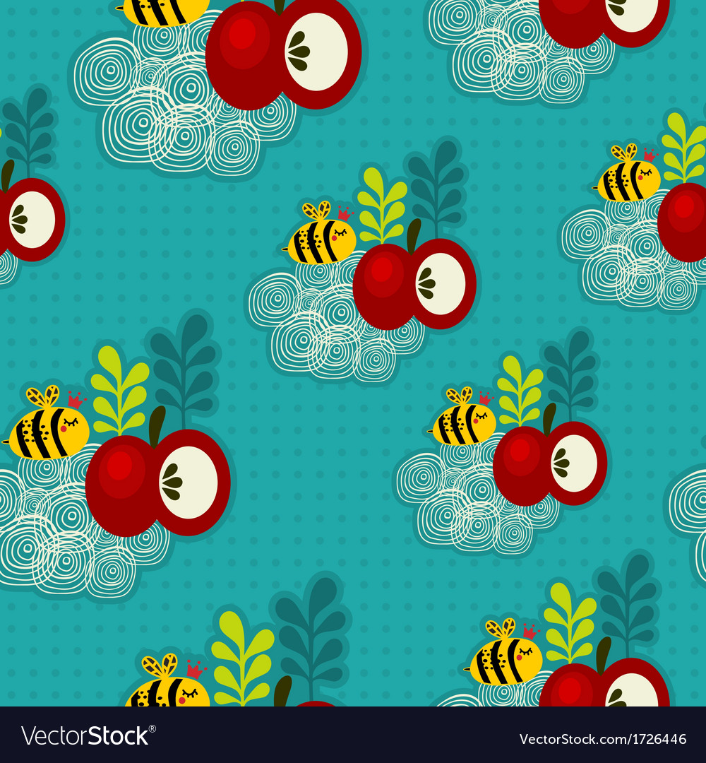 Bee and apple seamless pattern