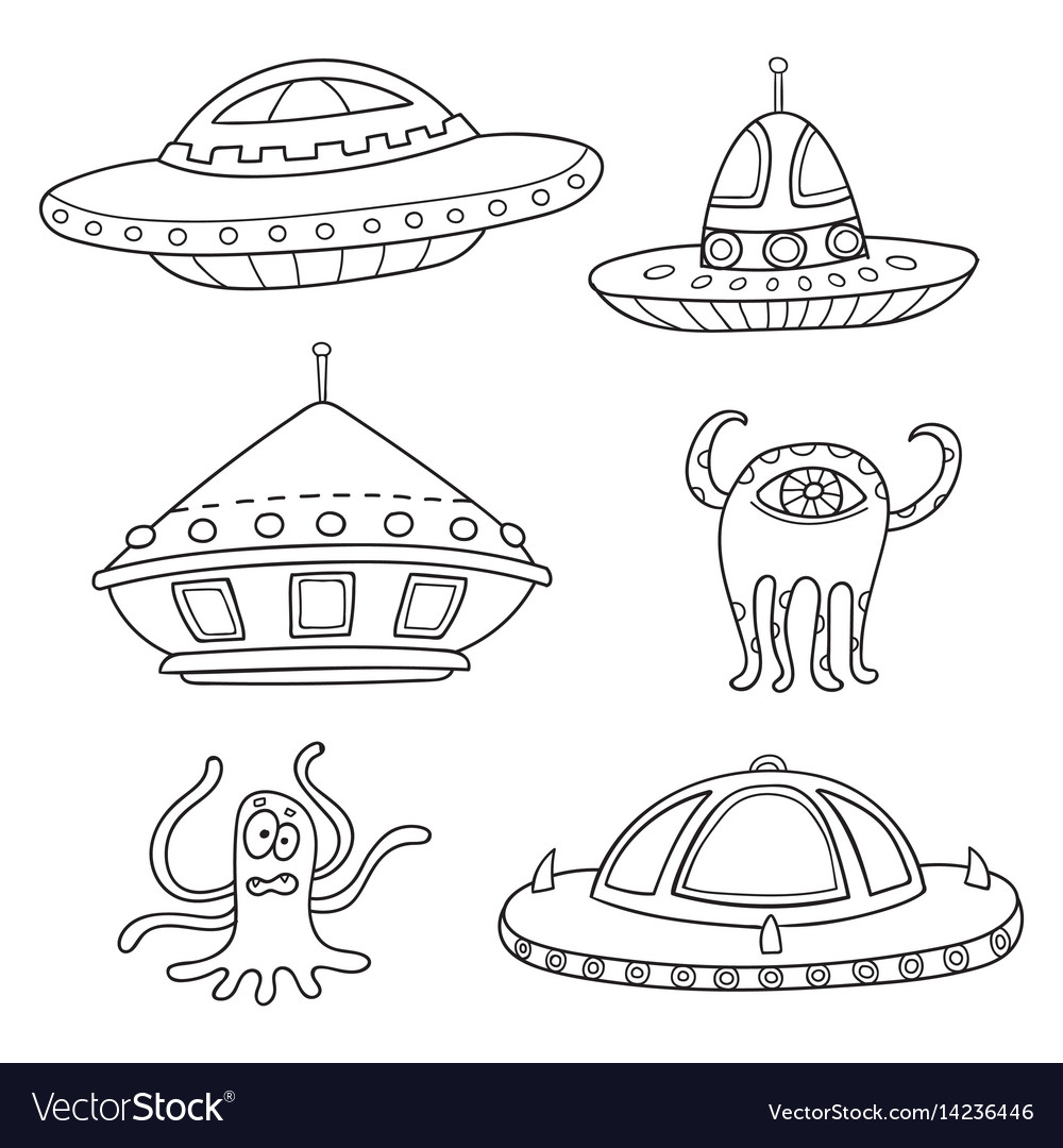 Card with space objects ufo rockets aliens