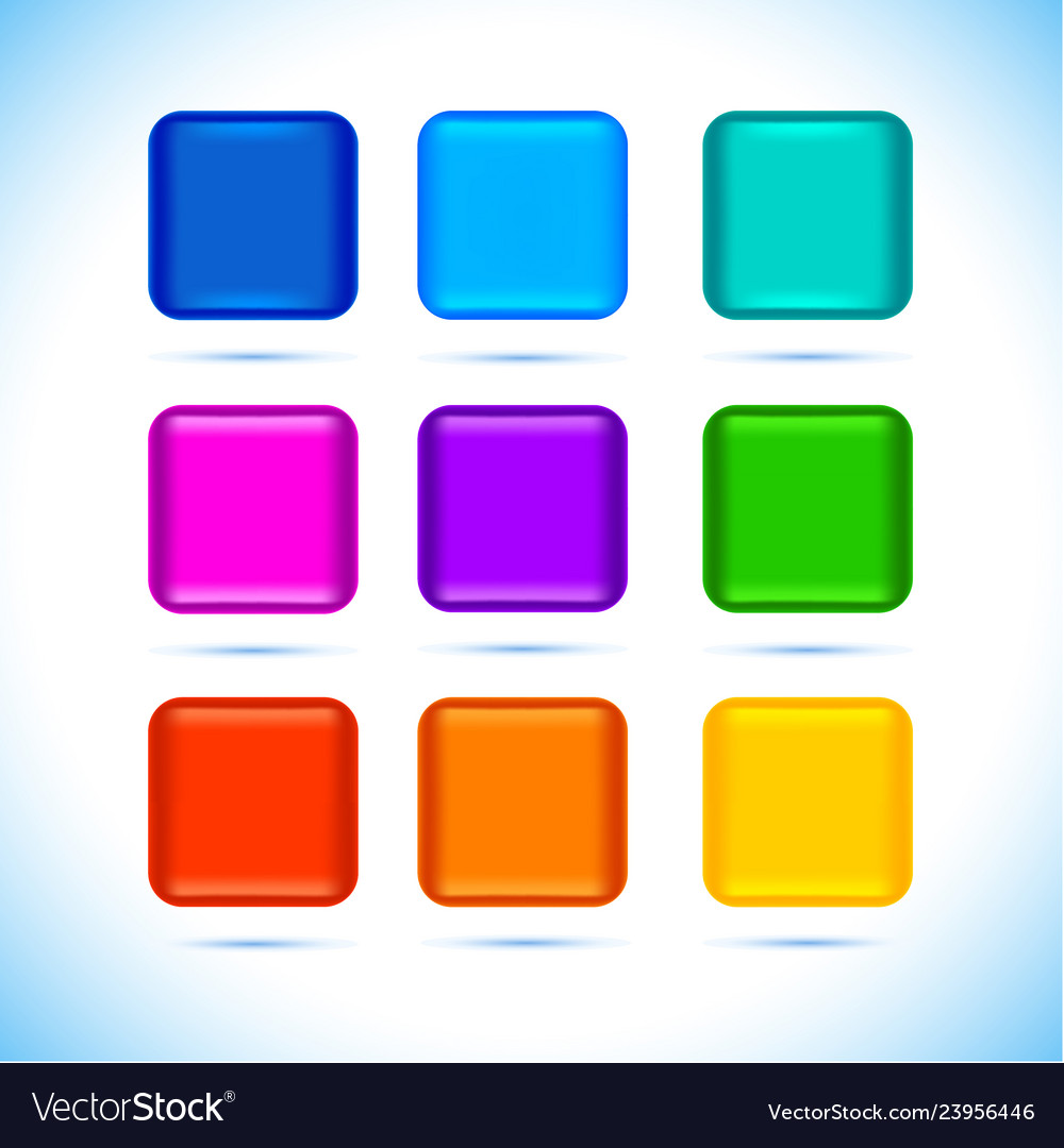 Colored matted blank rounded squares buttons