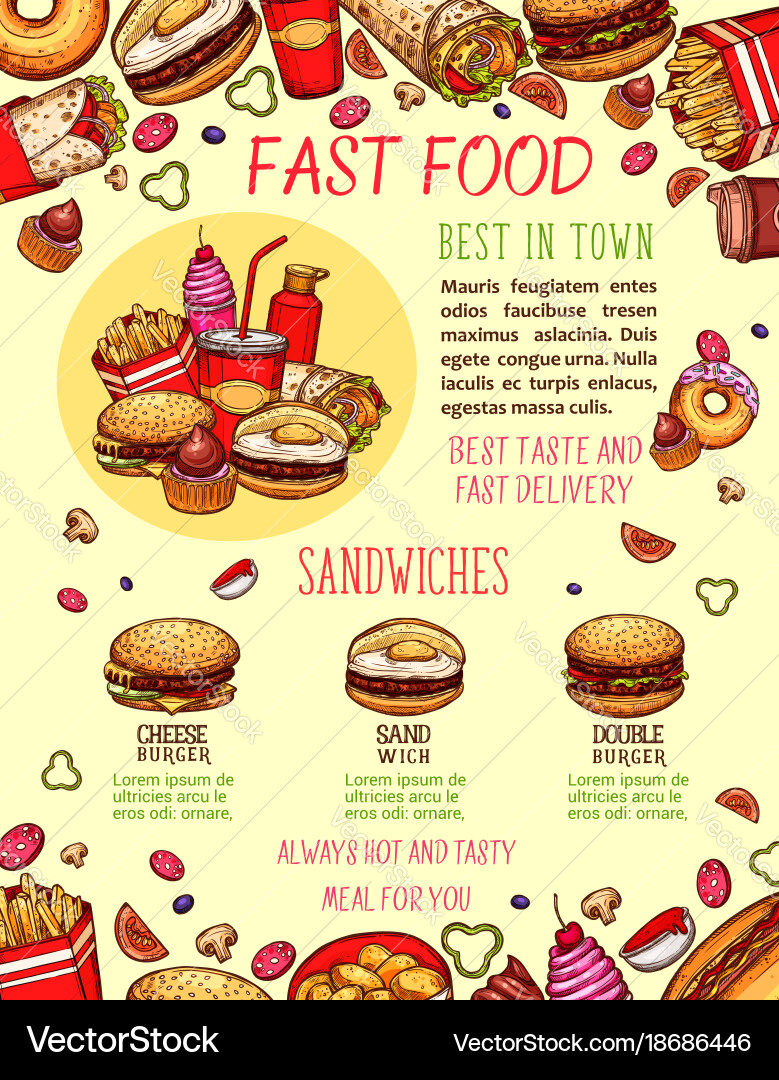 Fast Food Burger And Sandwich Menu Banner Template