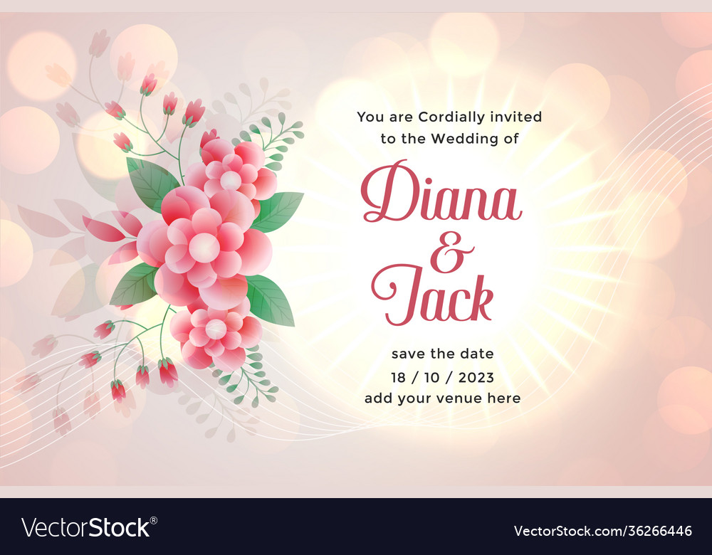 Flower wedding card template with space for text