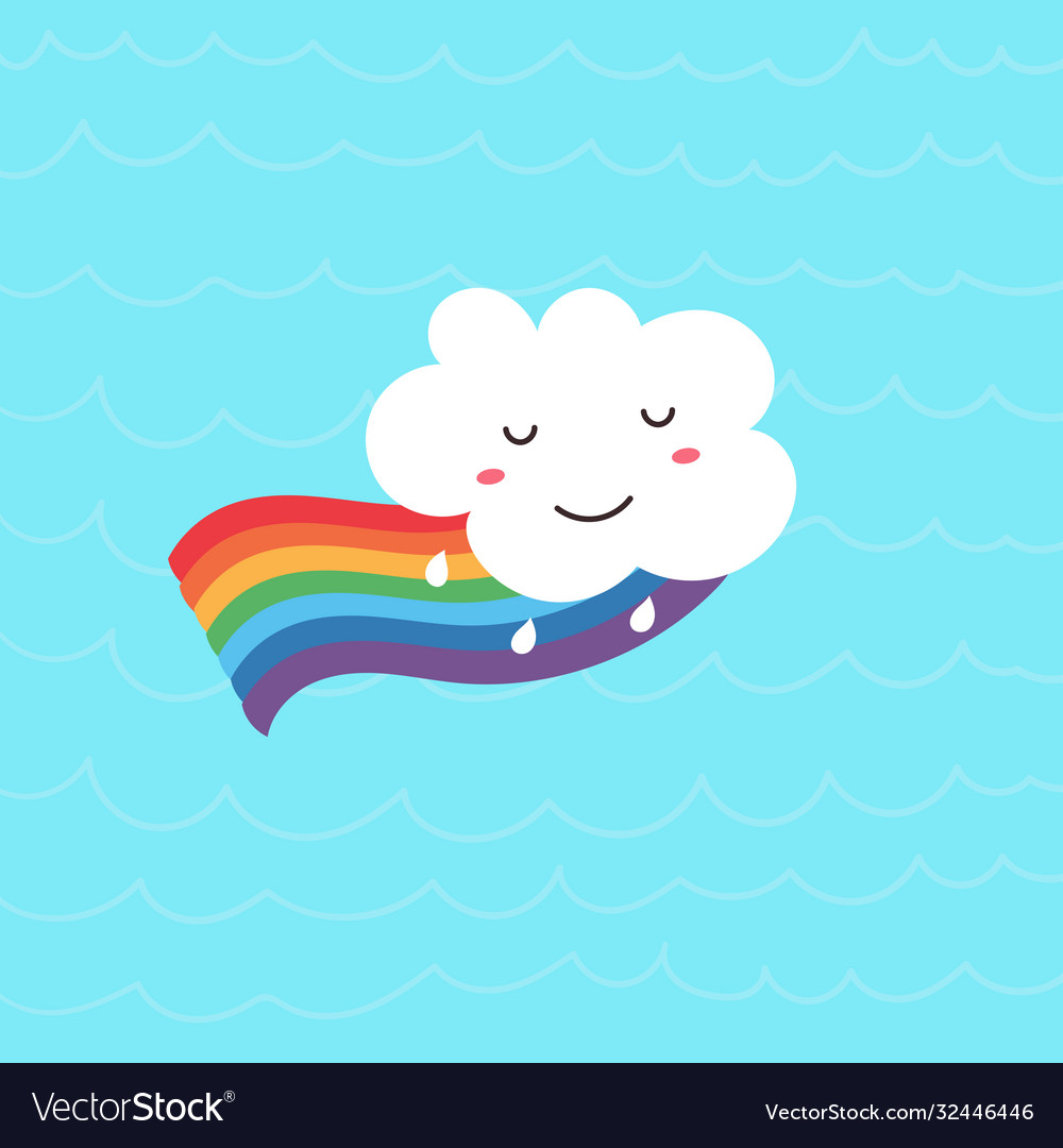 Funny kawaii cloud on rainbow