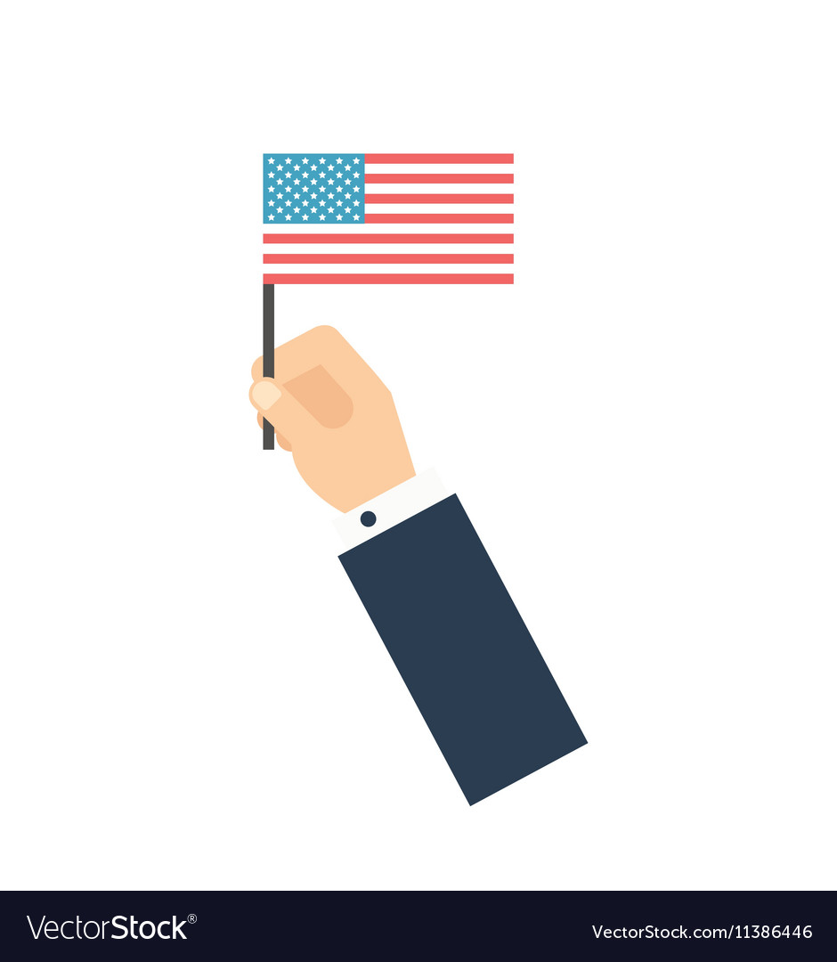 Hand holding american flag vote-concept flat