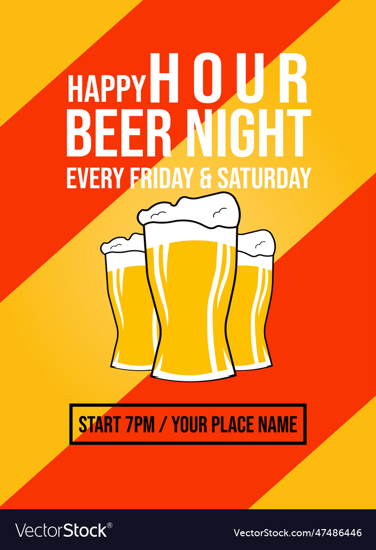 Happy hour night flyer poster design Royalty Free Vector