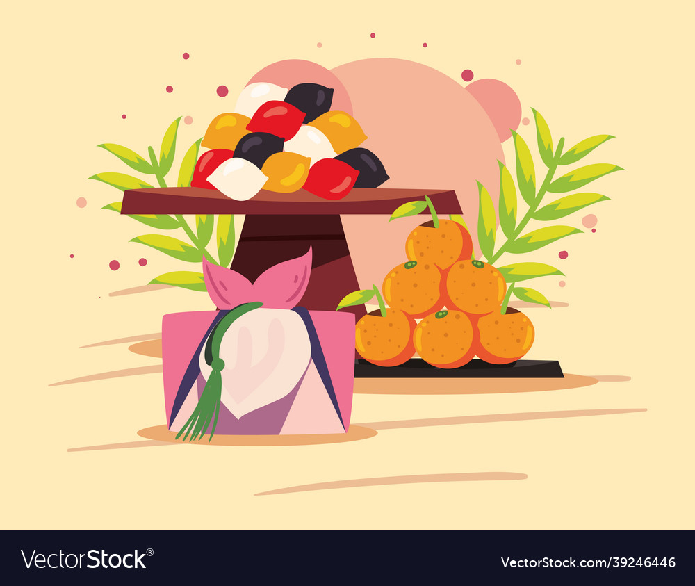 Oranges and songpyeon Royalty Free Vector Image