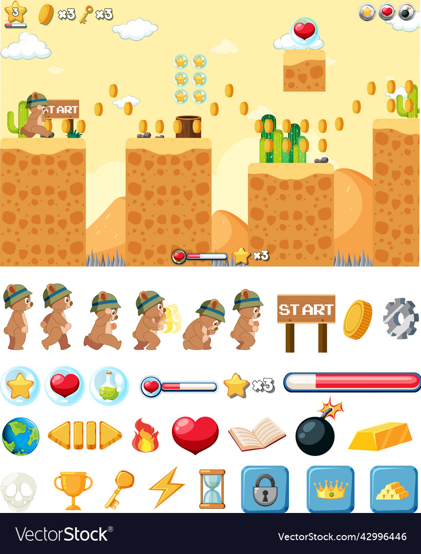 Platform game background template with items Vector Image Platform game background template with items