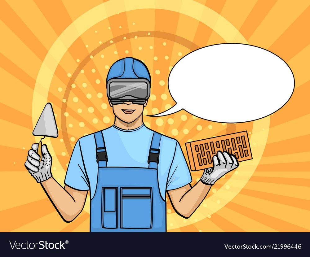 Pop art background a man is builder to learn vector image Pop art background a man is builder to learn