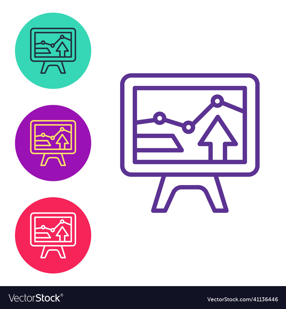 Set line computer monitor with graph chart icon vector image Set line computer monitor with graph chart icon