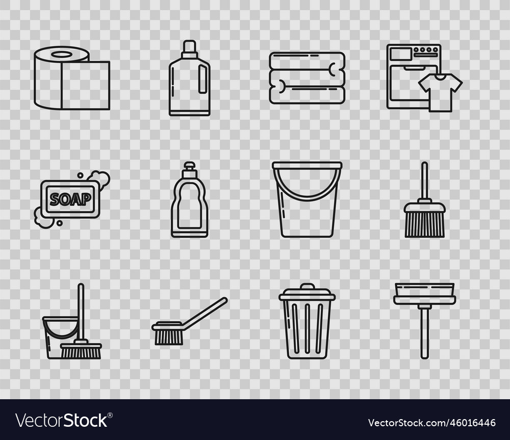 Set line mop and bucket squeegee scraper wiper vector image Set line mop and bucket squeegee scraper wiper