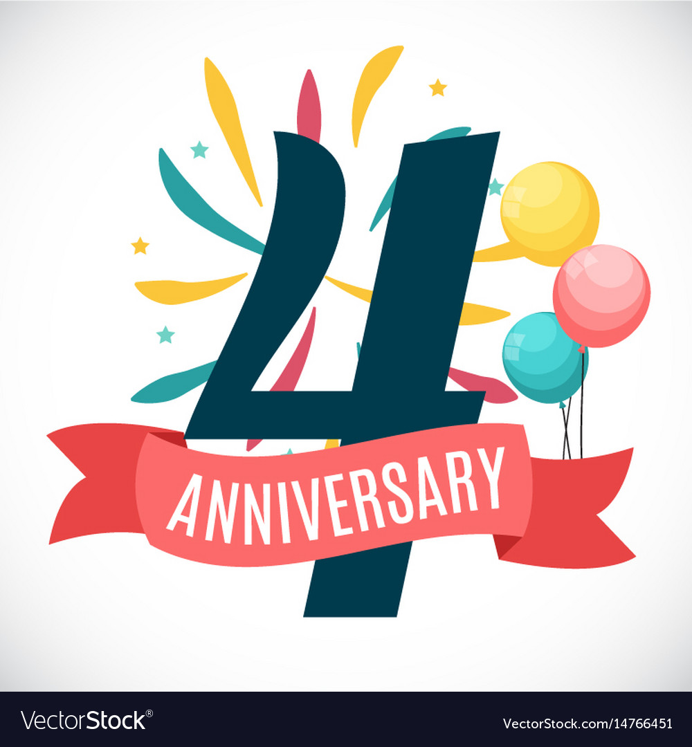 Anniversary 4 Years Template With Ribbon Vector Image