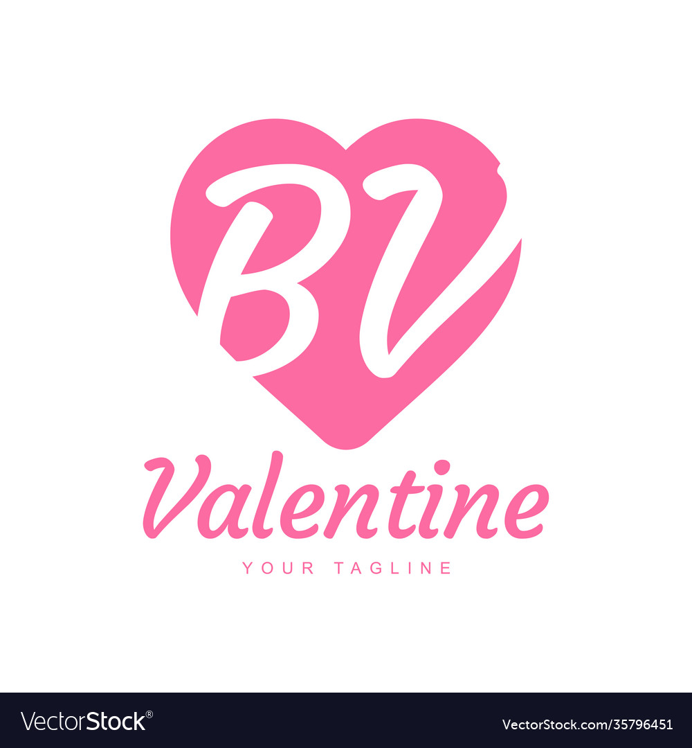 Bv letter logo design with heart icons love