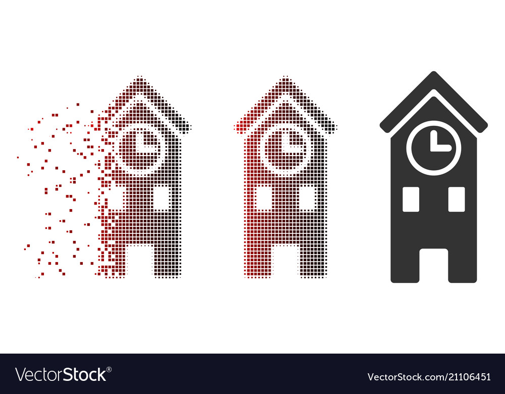 Decomposed pixel halftone clock tower icon vector image Decomposed pixel halftone clock tower icon