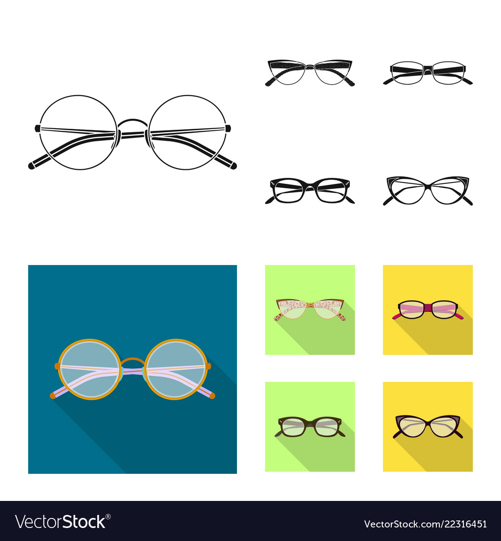 Isolated object of glasses and frame sign set