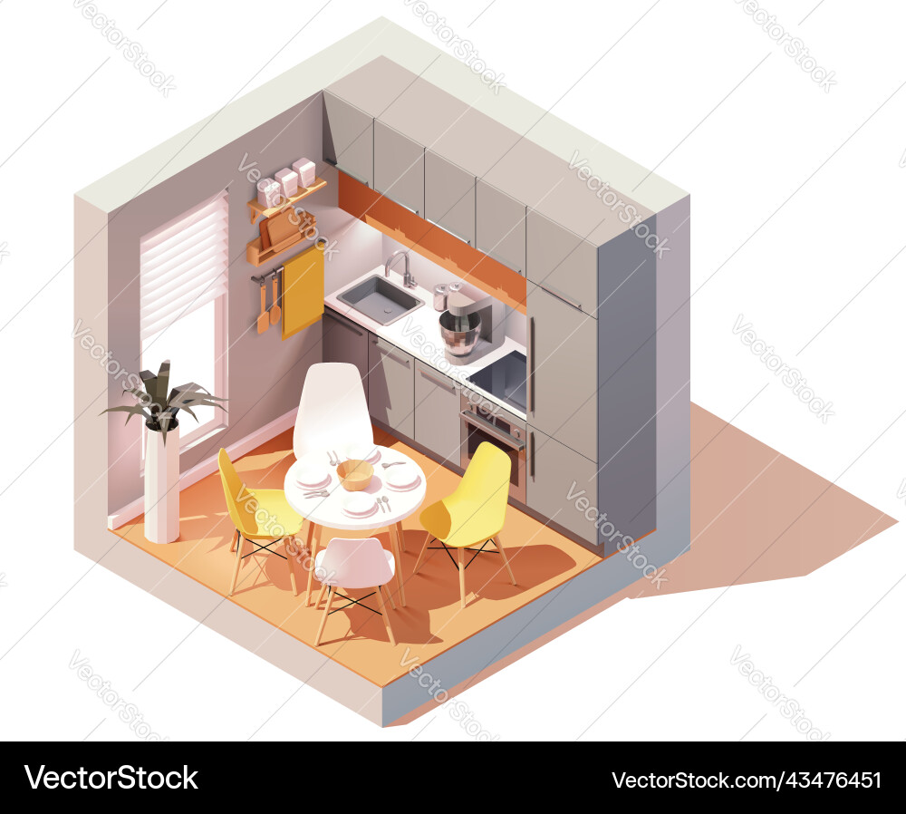 Isometric kitchen room with table Royalty Free Vector Image