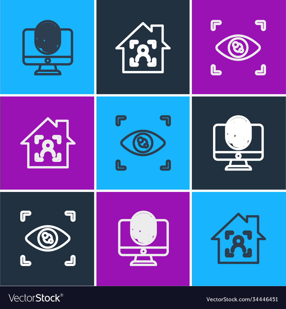 Set line monitor with fingerprint eye scan vector image Set line monitor with fingerprint eye scan