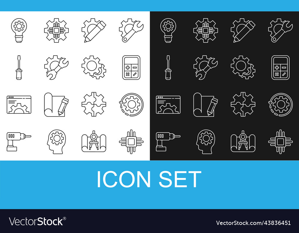 Set line processor with microcircuits cpu gear vector image Set line processor with microcircuits cpu gear