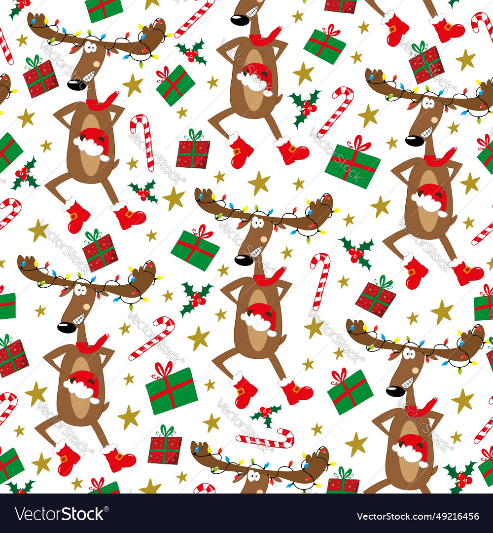 Funny christmas reindeer seamless pattern Vector Image