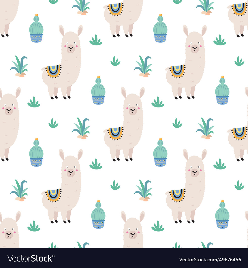 Seamless pattern with llama and cactus vector image Seamless pattern with llama and cactus