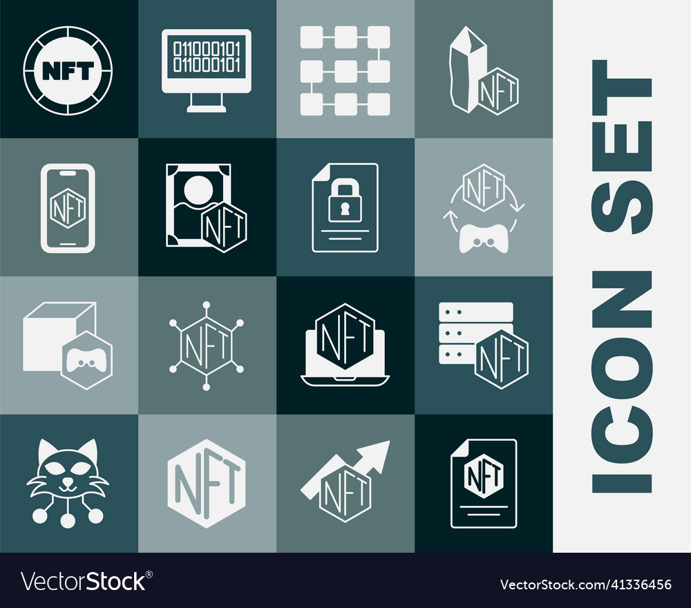 Set nft contract blockchain technology digital vector image Set nft contract blockchain technology digital