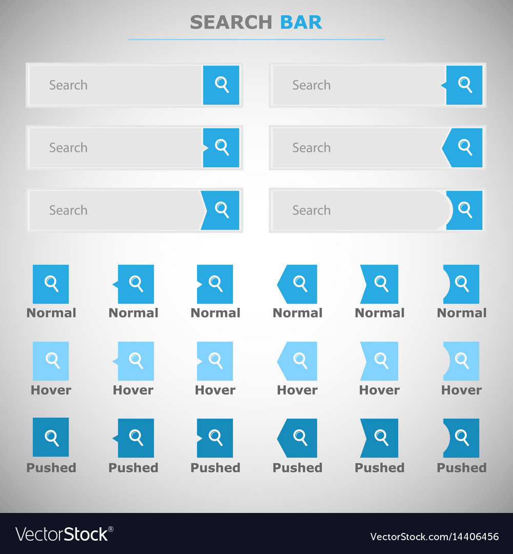set of search bars boxes with blue button search button design