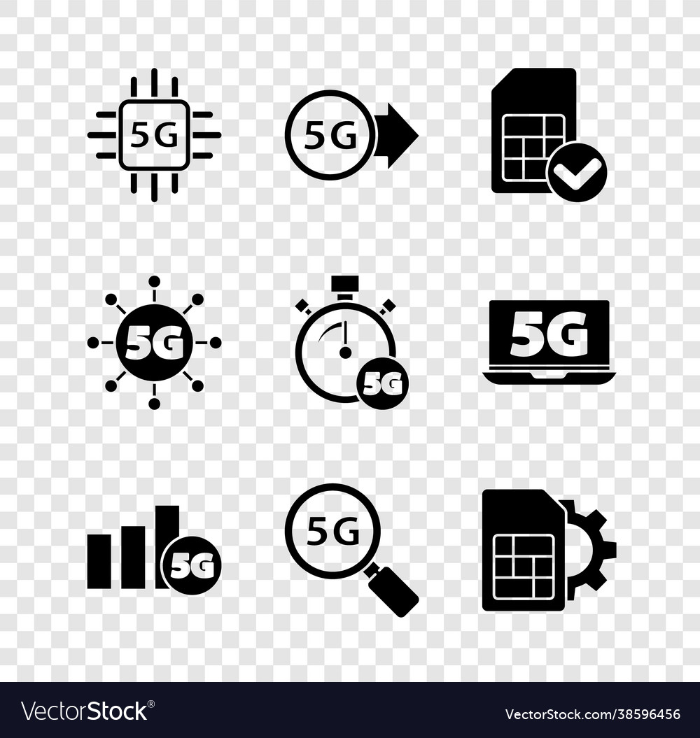 Set processor 5g network sim card search vector image Set processor 5g network sim card search
