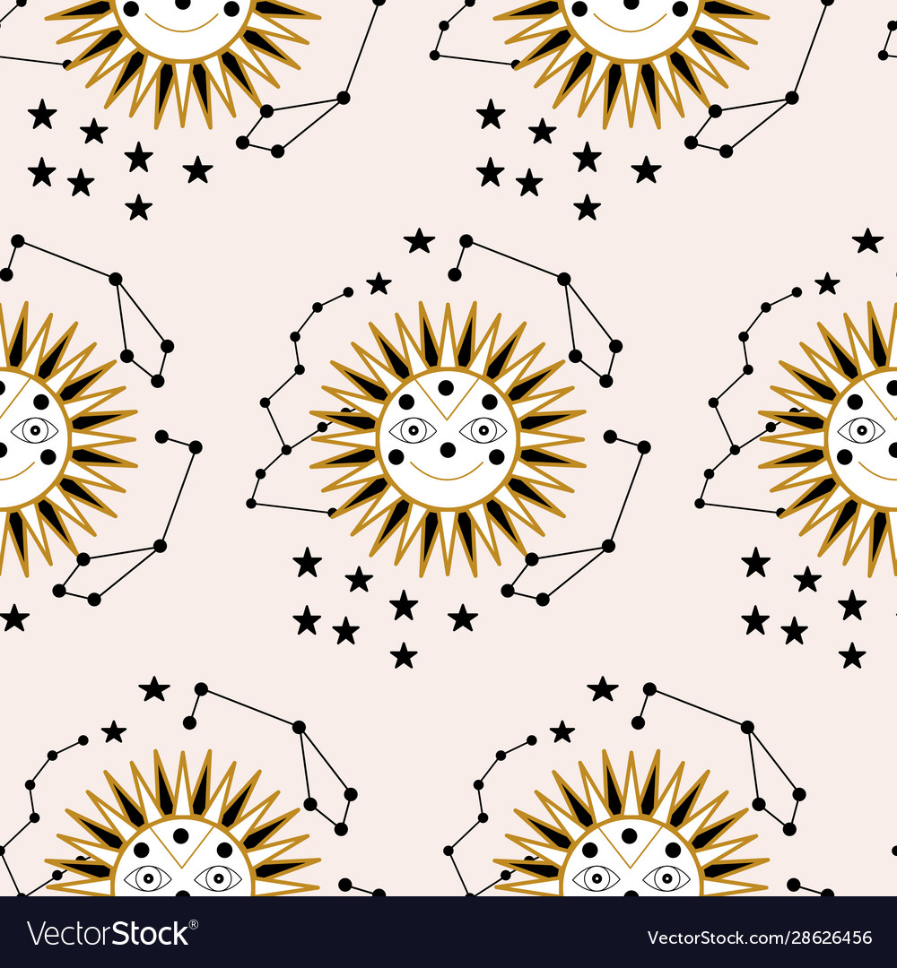 Sun and celestial elements in a seamless pattern Vector Image Sun and celestial elements in a seamless pattern