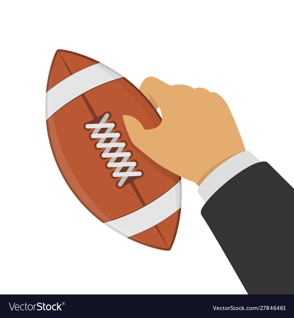 American football ball in hand