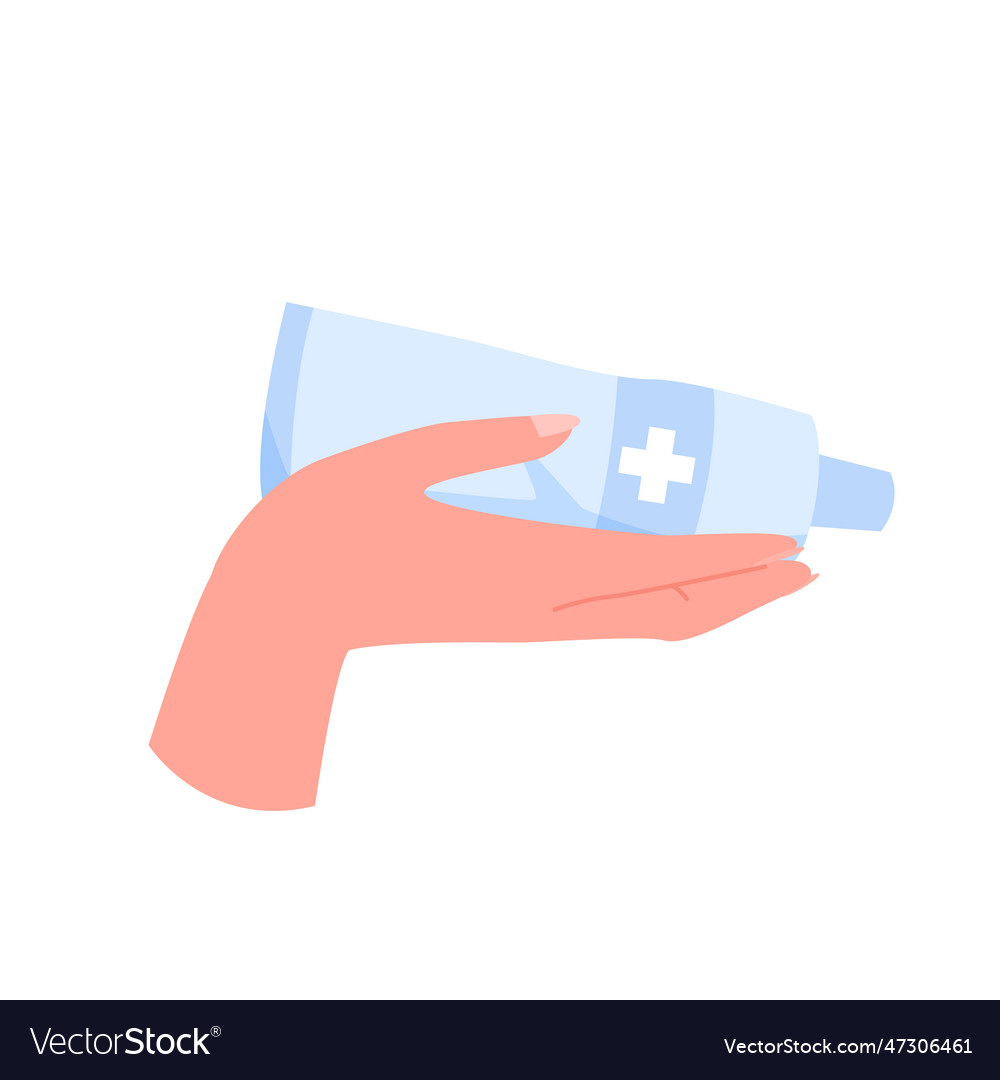 Hand holding container with medical cream