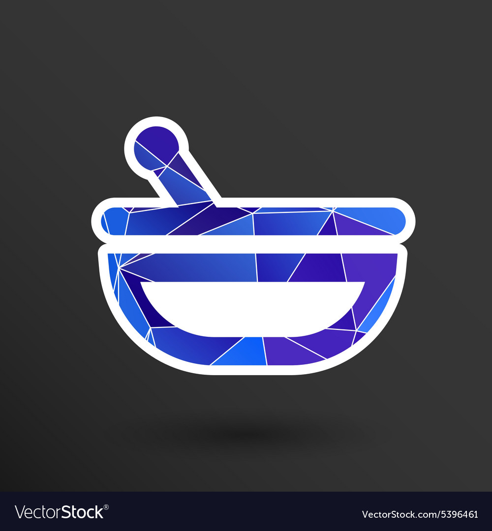 Mortar and pestle with blue tablets icon