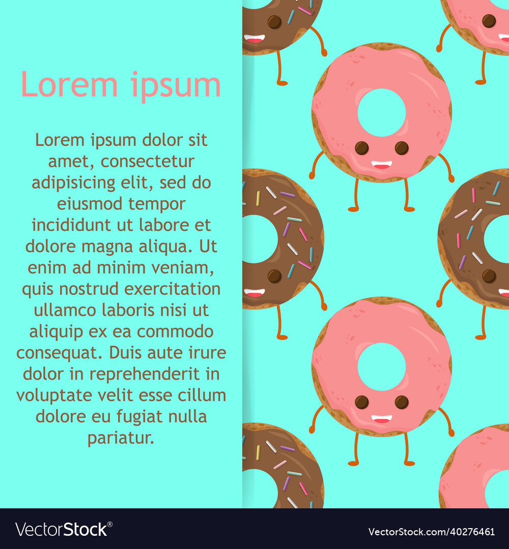 Seamless pattern with funny character donut vector image Seamless pattern with funny character donut