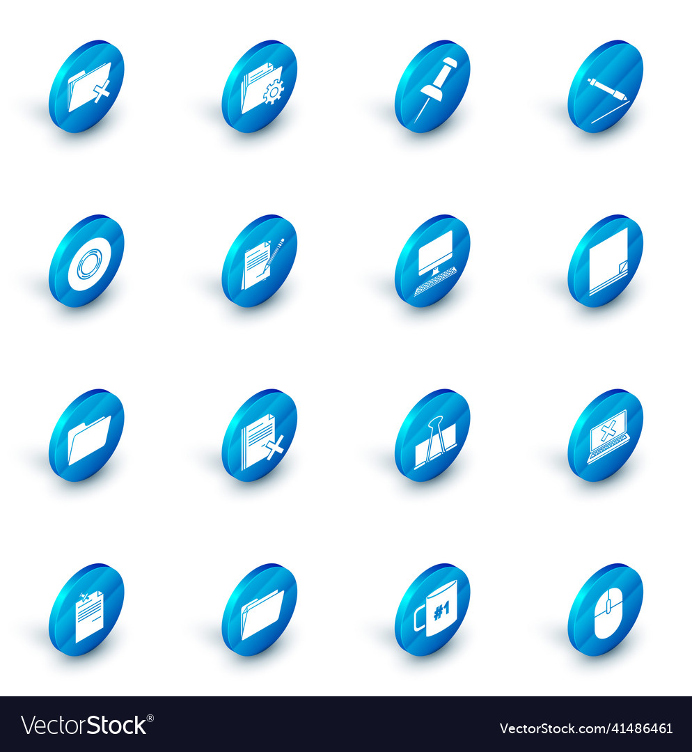 Set folder settings with gears push pin pen line vector image Set folder settings with gears push pin pen line