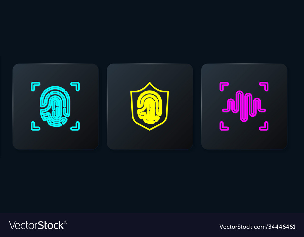 Set line fingerprint voice recognition and shield Vector Image Set line fingerprint voice recognition and shield
