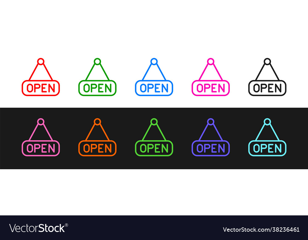 Set line hanging sign with text open door icon vector image Set line hanging sign with text open door icon