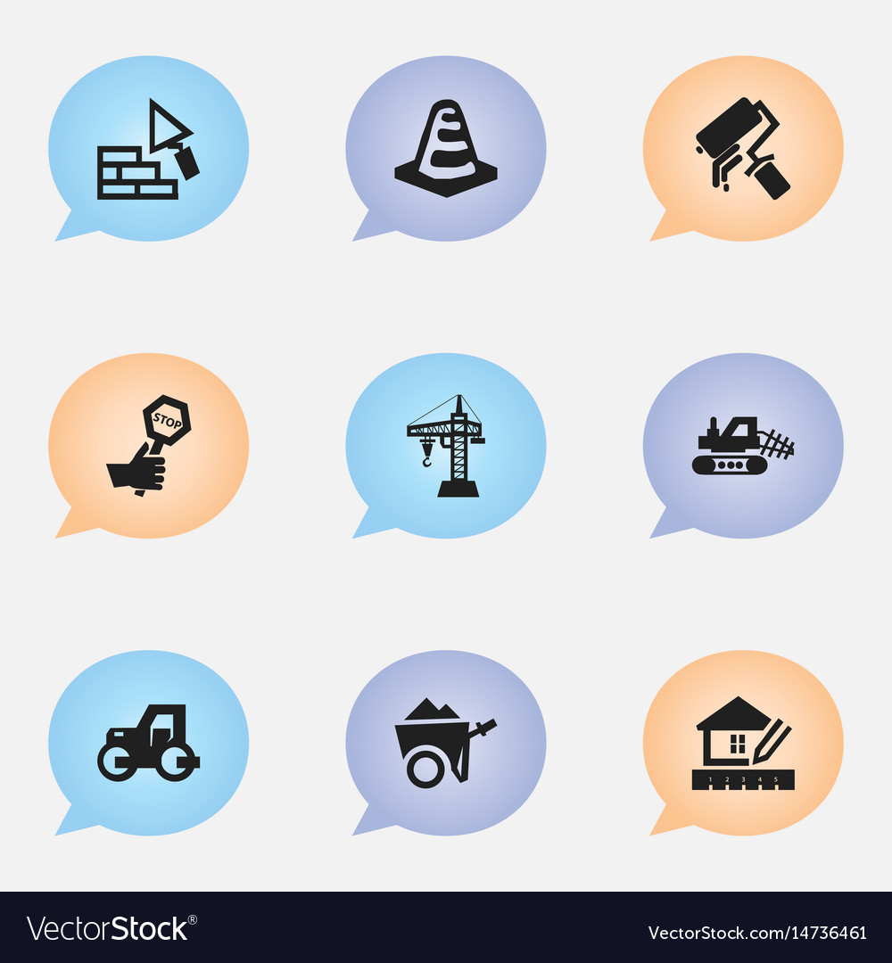 Set of 9 editable building icons includes symbols