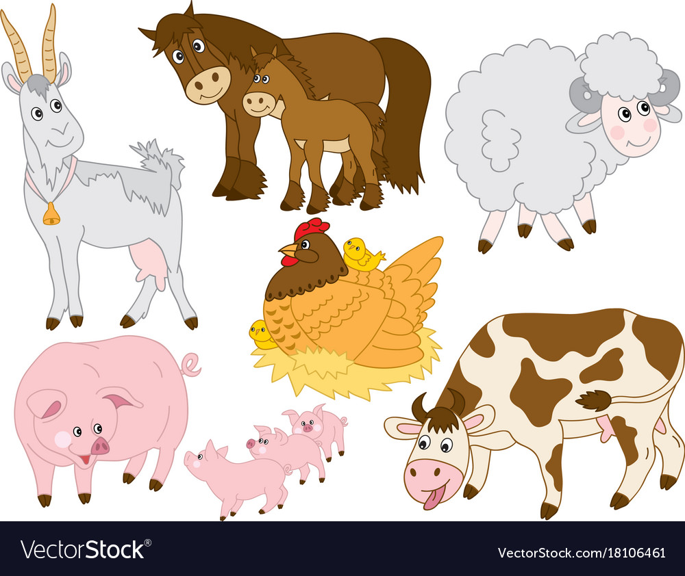 Set of cute farm animals Royalty Free Vector Image